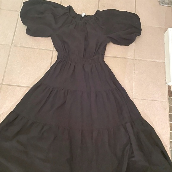 ANTHROPOLOGY MOON RIVER PUFF SLEEVE BACK CUTOUT SMOCKED WAIST MIDI DRESS SMALL - Picture 16 of 16